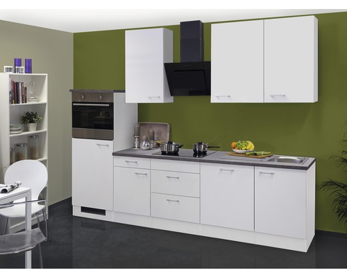 Flex Well Küchenzeile mit Geräten Lucca 280 cm Frontfarbe weiß matt Korpusfarbe weiß zerlegt