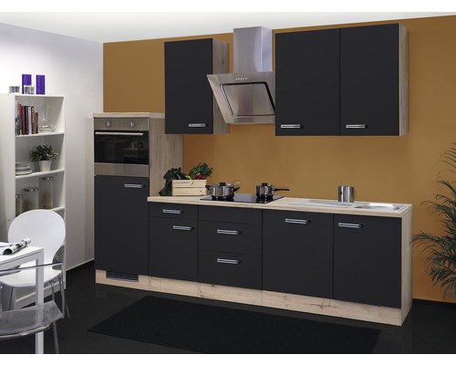 Flex Well Küchenzeile mit Geräten Santo 280 cm Frontfarbe anthrazit matt Korpusfarbe san remo eiche hell zerlegt-0