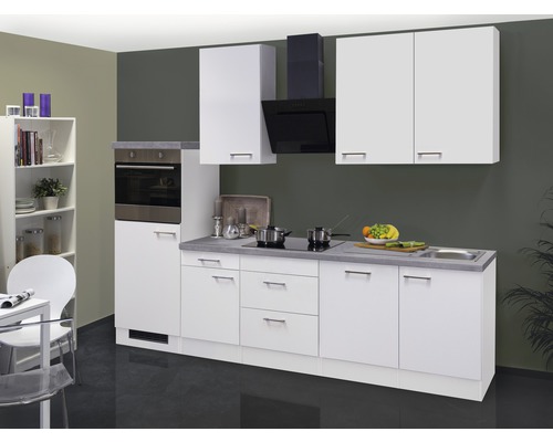 Flex Well Küchenzeile mit Geräten Varo 280 cm Frontfarbe weiß matt Korpusfarbe weiß zerlegt