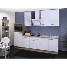 Flex Well Küchenzeile mit Geräten Valero 280 cm Frontfarbe weiß hochglanz Korpusfarbe sonoma eiche zerlegt-thumb-0