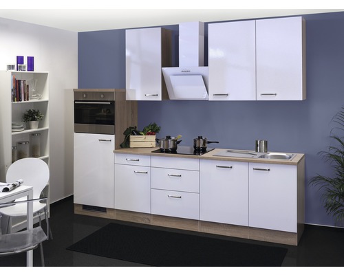 Flex Well Küchenzeile mit Geräten Valero 280 cm Frontfarbe weiß hochglanz Korpusfarbe sonoma eiche zerlegt-0