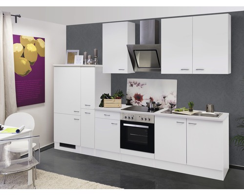 Flex Well Küchenzeile mit Geräten Wito 300 cm Frontfarbe weiß matt Korpusfarbe weiß zerlegt
