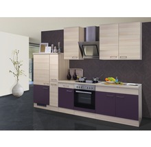 Flex Well Küchenzeile mit Geräten Focus 300 cm Frontfarbe akazie aubergine matt Korpusfarbe akazie zerlegt-thumb-0