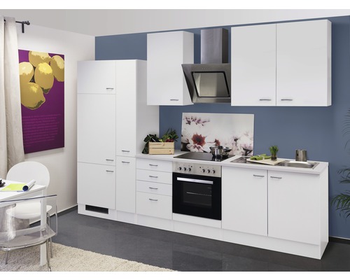 Flex Well Küchenzeile mit Geräten Wito 300 cm Frontfarbe weiß matt Korpusfarbe weiß zerlegt