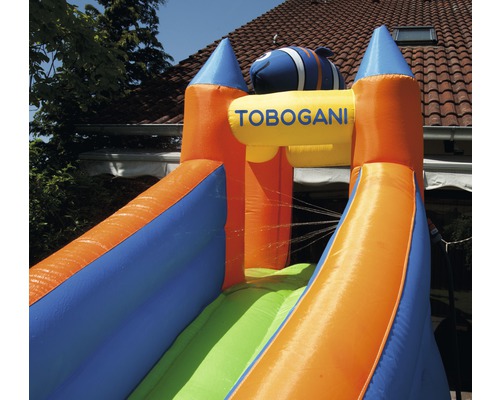 Aufblasbare Wasserrutsche für Kinder mit Fisch-Motiv und Wasserspritzern