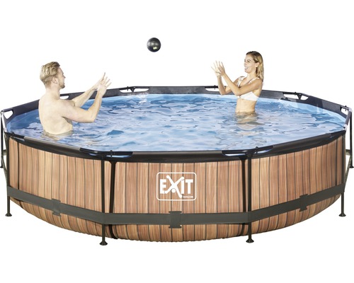 Aufstellpool mit Holzoptik und spielenden Personen