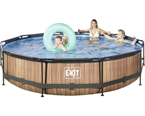 Aufstellpool mit Holzoptik und badenden Personen