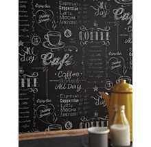 Tapete mit Kreidezeichnung eines Kaffeehausmotivs