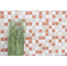 Quadratische Mosaikfliesen und Ziergras