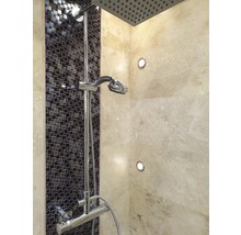 Dusche mit Mosaikwand und Regenduschkopf