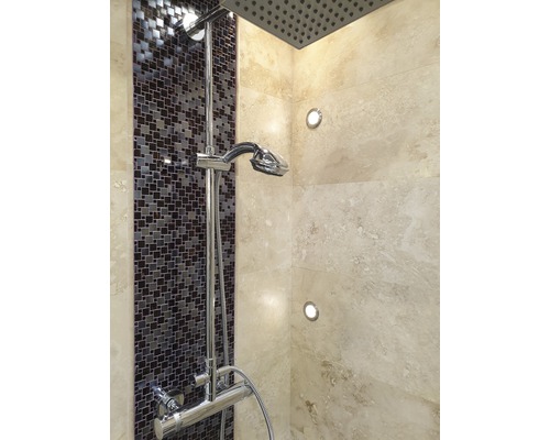 Dusche mit Mosaikwand und Regenduschkopf