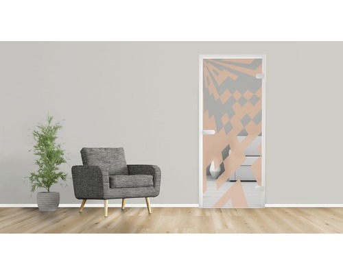 Zimmertür mit geometrischem Muster in einem modernen Wohnraum