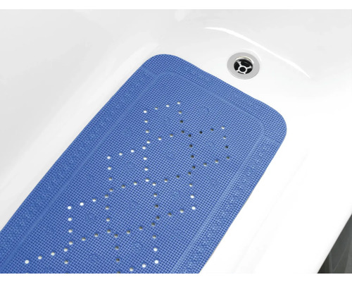 Blaue Badewannenmatte in einer weißen Badewanne