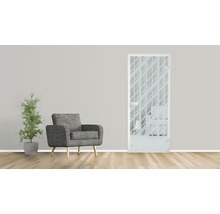 Zimmeransicht mit Sessel und Designtür aus Glas