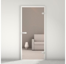 Zimmertür mit Glasausschnitt und weißem Rahmen in Wohnraum
