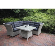 Gartensitzgruppe mit Ecksofa, Tisch und Glasplatte auf Terrasse