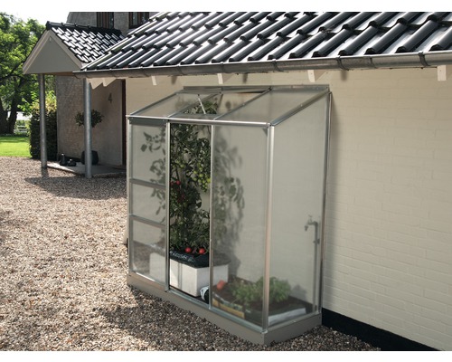 Anlehngewächshaus Vitavia Ida 1300 Hohlkammerplatten 4 mm 193x69 cm Aluminium Gewächshaus aus Aluminium und Polycarbonat an Hauswand