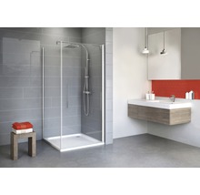 Modernes Badezimmer mit Duschkabine, Waschbecken und Spiegel
