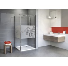 Modernes Badezimmer mit Duschkabine, Waschtisch und grauem Fliesenboden