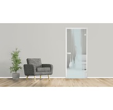 Innenraum mit Sessel, Zimmerpflanze und Designtür aus Glas