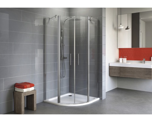 Runddusche Schulte Alexa Style 2.0 R550 80x90 cm Klarglas Profilfarbe chrom Duschkabine mit Eckeinstieg in einem modernen Badezimmer