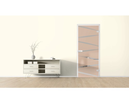 Raumansicht mit Kommode und Designtür aus Glas