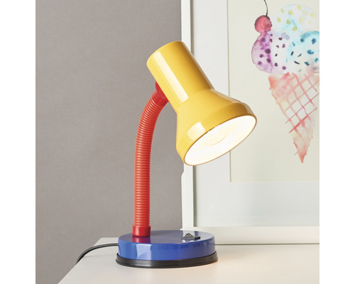 Bürolampe 1-flammig Metall/Kunststoff HxØ 300x130 mm Junior blau/rot/gelb mit Flexarm + Kippschalter