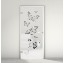 Glastür mit Schmetterlingsmotiv
