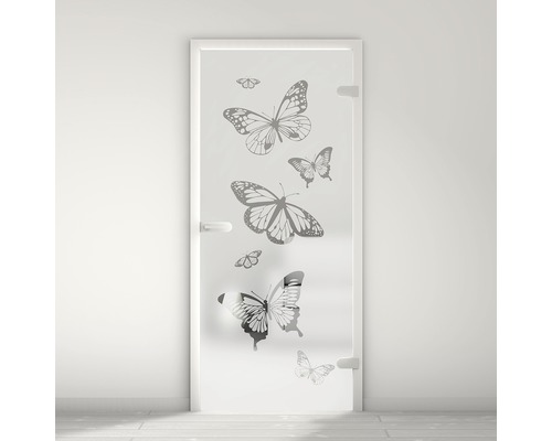 Pertura Glastür Mynd Butterfly 06 satiniert 83,4 x 197,2 x 0,8 cm DIN Rechts Glastür mit Schmetterlingsmuster