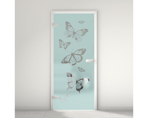 Pertura Glastür Mynd Butterfly 06 türkis 70,9 x 197,2 x 0,8 cm DIN Links Glastür mit Schmetterlingsmotiv