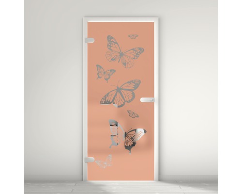 Pertura Glastür Mynd Butterfly 06 orange 70,9 x 197,2 x 0,8 cm DIN Links Glastür mit Schmetterlingsmotiven
