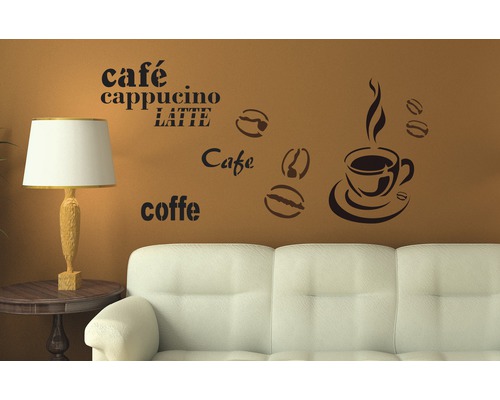 Wohnzimmerdekoration mit Kaffee Wandtattoo über Sofa