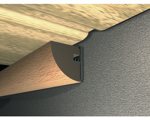 Deckenleiste mit Holzdekor und Befestigungsprofil