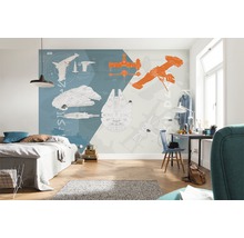 Modernes Zimmer mit Star Wars Fototapete mit Illustrationen von Raumschiffen