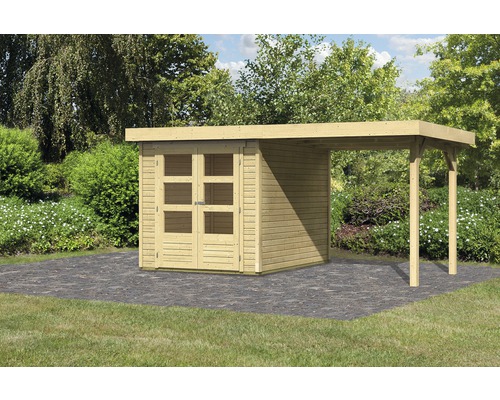 Gartenhaus Karibu Kodiak 2 im Set mit Schleppdach 467 x 238 cm natur Gartenhaus aus Holz mit Überdachung