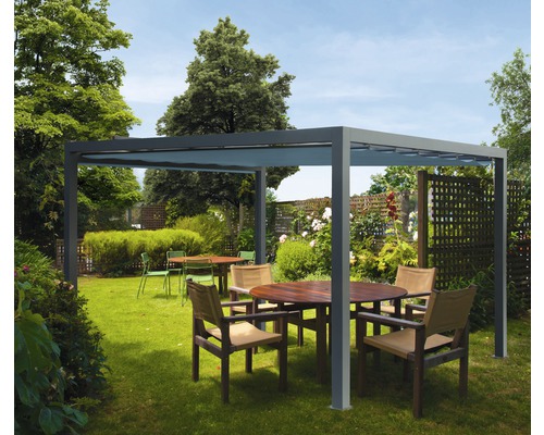 Pavillon Grau 500 x 400 cm Design 7558 petrol ohne Senkrechtmarkise