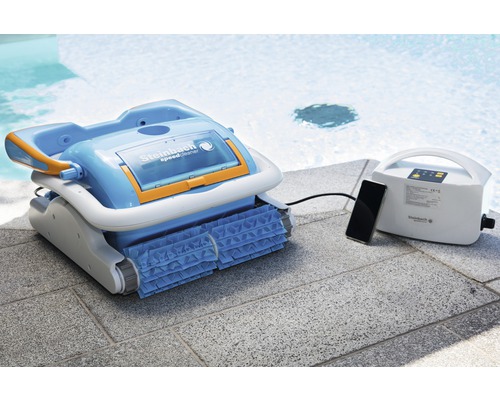 Steinbach Poolreinigungsroboter mit Steuereinheit neben Pool