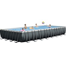 Aufstellpool Framepool-Set Intex Ultra Quadra XTR eckig 975x488x132 cm inkl. Sandfilteranlage, Leiter & Verrohrung grau