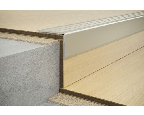 Schnittbild einer Treppe mit Profil, Trittschalldämmung und Laminat