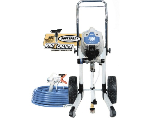 Farbspritzgerät auf Rädern mit Schlauch und Spritzpistole