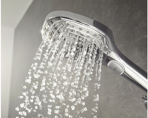 Hansgrohe Raindance Handbrause – Gebürstetes Nickel, 5 Zoll, 3 Strahlarten, QuickClean