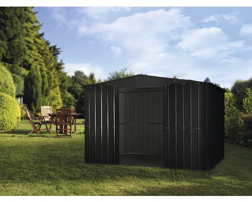Metallgerätehaus GLOBEL Giebeldach 10x8 307 x 245 cm anthrazit Gartenschuppen aus Metall im Garten