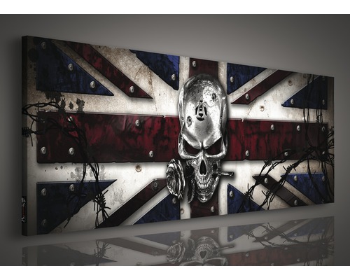Dekorative Leinwand mit Union-Jack-Flagge, Totenkopf und Stacheldraht
