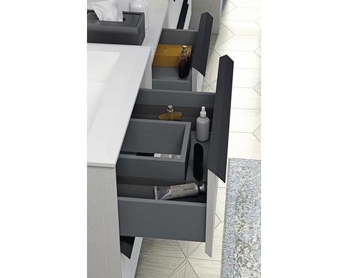 Badezimmer Waschbeckenunterschrank mit offenen Schubladen zur Aufbewahrung von Badutensilien