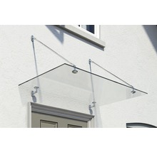 Glasvordach mit Edelstahlhalterung über einer Haustür