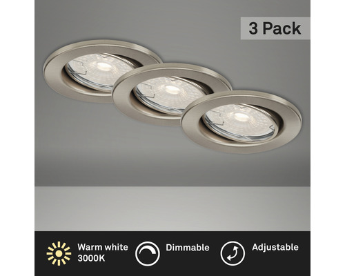 LED Einbauleuchten Set IP23 dimmbar 3-tlg 3x5W 3x380 lm 2700 K warmweiß Dimm nickel/matt Ø 86/68 mm 230V