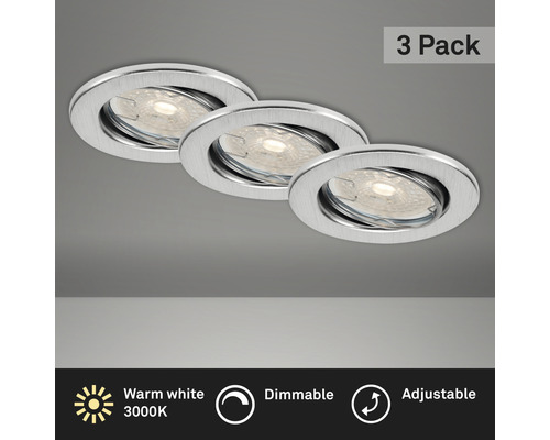 LED Einbauleuchten Set IP23 dimmbar 3-tlg 3x5W 3x380 lm 2700 K alu/metall Ø 8,6/6,8 cm 230V