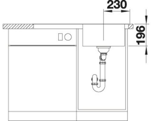 Technische Zeichnung einer Küchenspüle mit Maßangaben