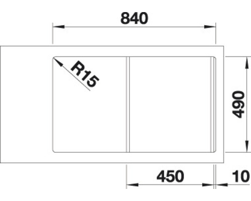 Skizze einer Spüle mit Maßangaben