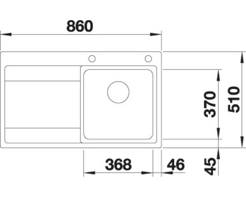 Zeichnung einer Küchenspüle mit Maßangaben